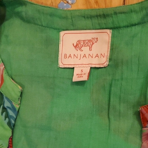 Banjanan Pink Green Sundress with Flutter Sleeves and Ruffled Hem - Picture 2 of 6